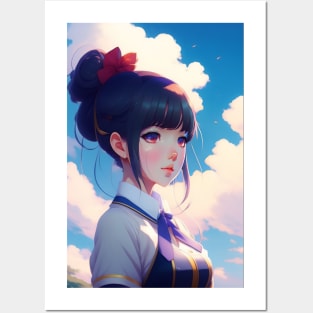 Cute Japanese girl anime,Vintage 90's anime style Posters and Art